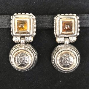 Silver and gold tone drop earrings